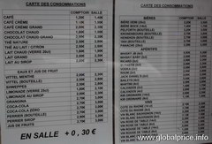 Prices for street food in Paris, Coffee and various drinks
